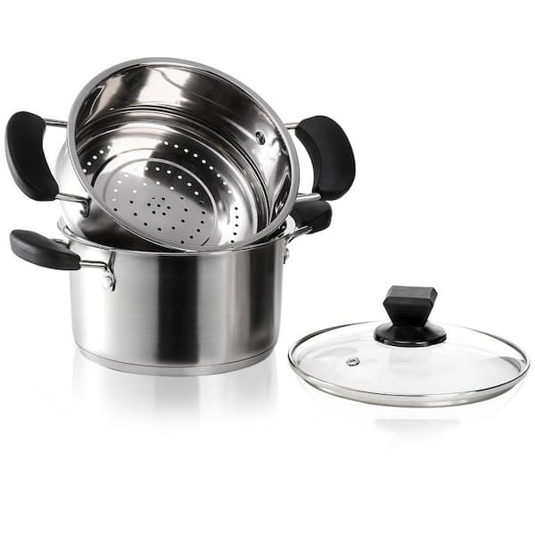 1.8 qt. Stainless Steel Steamer Pot, Stock Pot with Glass Lid and Steamer Basket, Mini Cookware with Handle