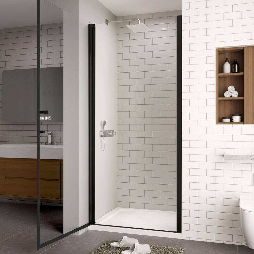 Matte Black Frameless Pivot Shower Door with Clear Glass, 32" x 72"