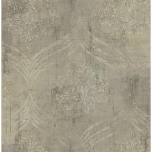 Seabrook Designs Brilliant Metallic Pearl and Beige Damask Paper ...