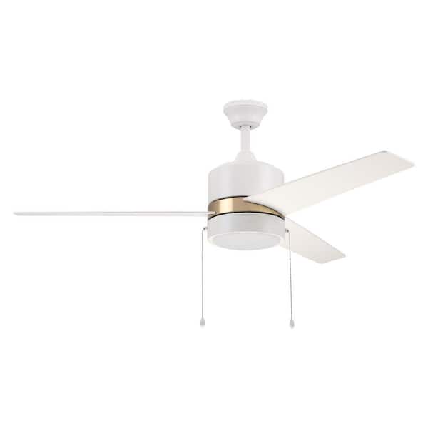 CARRO Marais 52 in. Integrated LED Indoor White Ceiling Fan with Light Kit and Pull Chain