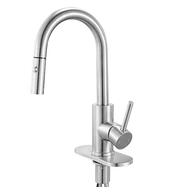 Single Handle Sink Faucet, Brushed Nickel Kitchen Faucet with Pull Down Sprayer, Suitable for Bathroom, RV, Bar Sink