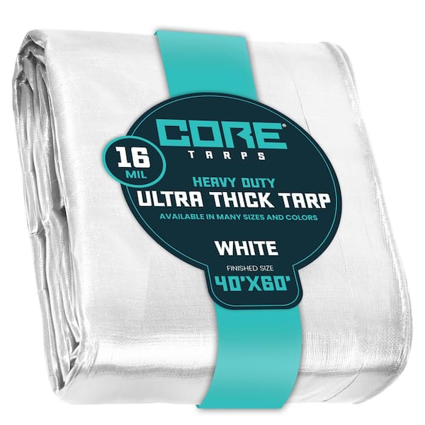 CORE TARPS 40 ft. x 60 ft. White 16 Mil Heavy Duty Polyethylene Tarp, Waterproof, UV Resistant, Rip and Tear Proof