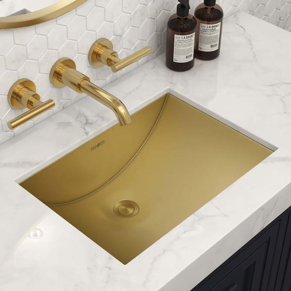 Ariaso 16 in. Undermount Rectangular 16-Gauge Stainless Steel Bathroom Sink in Brushed Gold Polished Brass