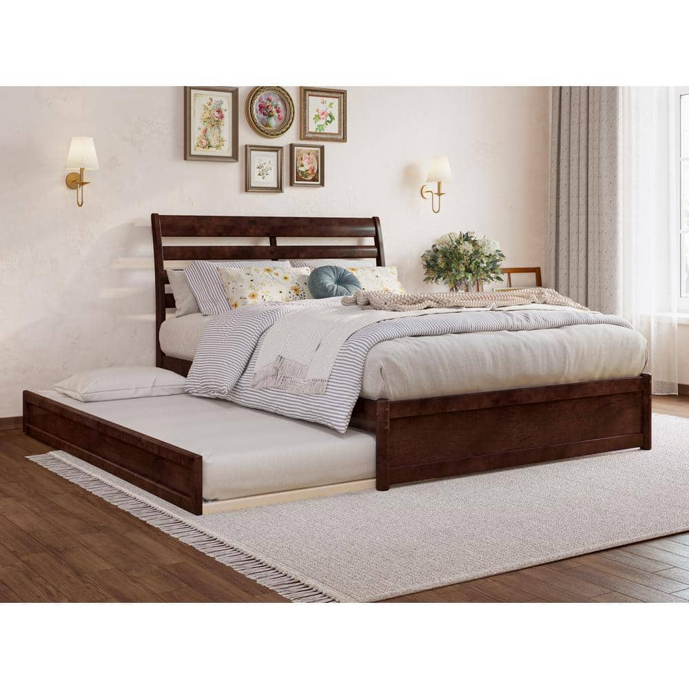 AFI Emelie Walnut Brown Solid Wood Frame Full Platform Bed with Panel ...