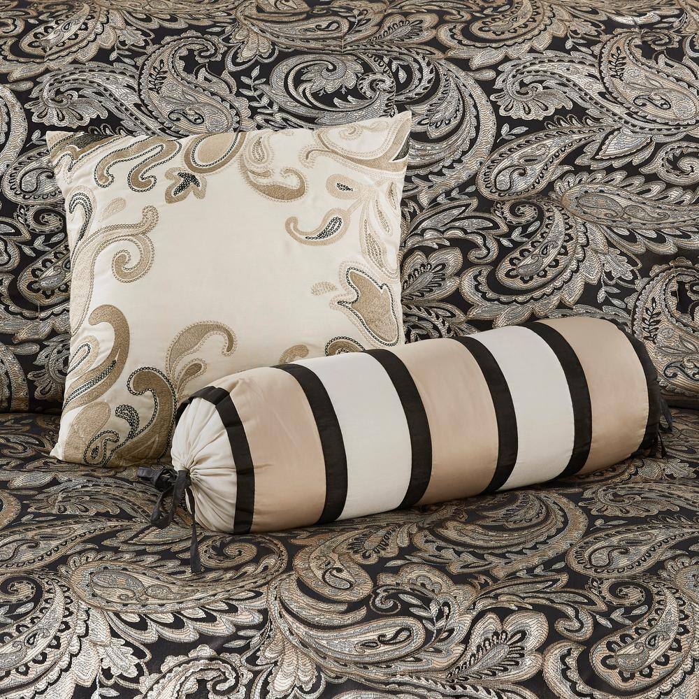 Black and Gold Jacquard Cotton Full Bed in a Bag Set