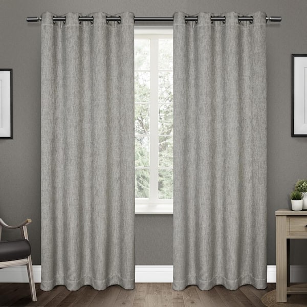 EXCLUSIVE HOME Vesta Black Pearl Solid Woven Room Darkening Grommet Top Curtain, 52 in. W x 84 in. L (Set of 2)
