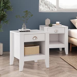 Bellic 1-Drawer White Nightstand (2-Pack) 24.4 in. x 21 in. x 19 in.