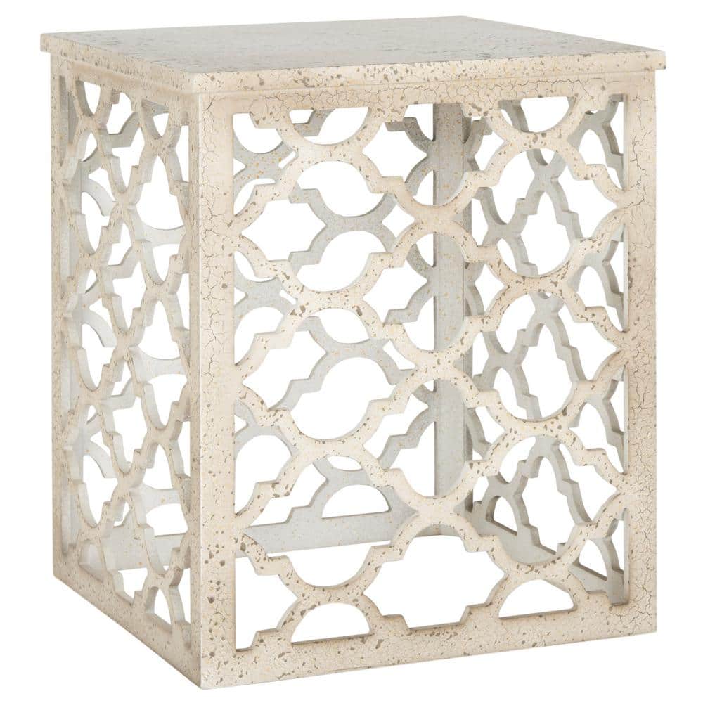 Moroccan-Inspired Distressed White Wood Square End Table