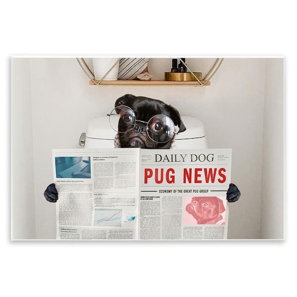 Bathroom Pug with Newspaper by Ziwei Li Unframed Graphic Art Print Animal 19 in. x 13 in.
