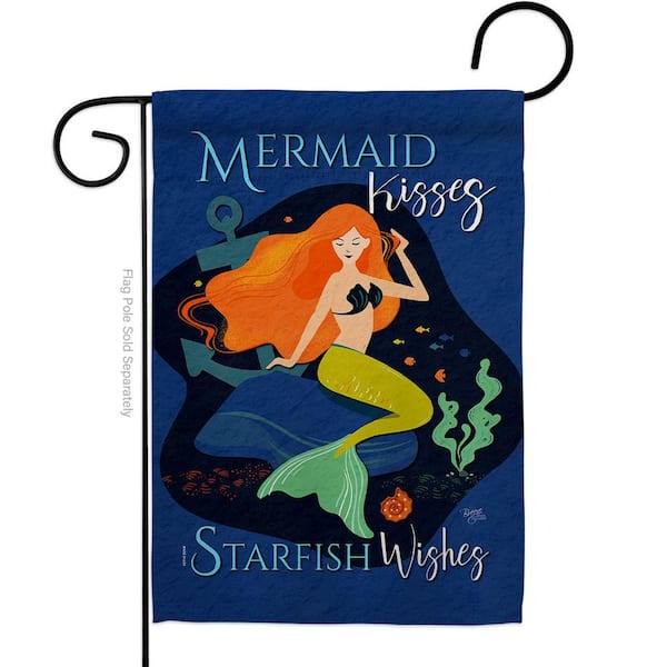 Breeze Decor 13 in. x 18.5 in. Mermaid Kiess Sea Creatures 2-Sided Garden Flag Coastal Decorative Vertical Flags
