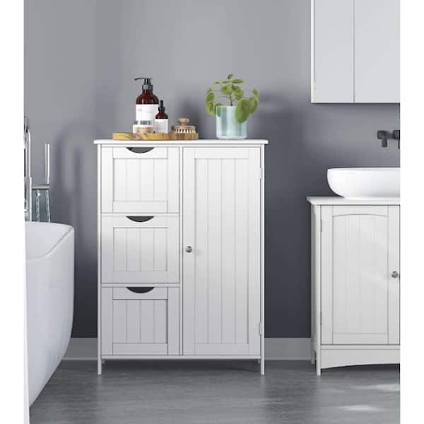 23.6 in. W x 11.8 in. D x 31.5 in. H White Linen Cabinet Wooden Bathroom Floor Storage Cabinet with Drawer and Shelf