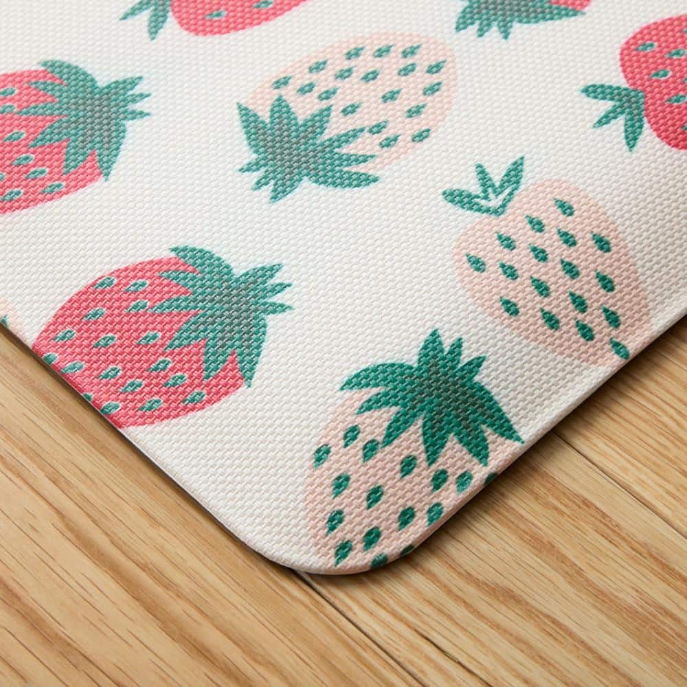 Home Sweet Home Pink and Green PVC Kitchen Mat with Strawberry Pattern