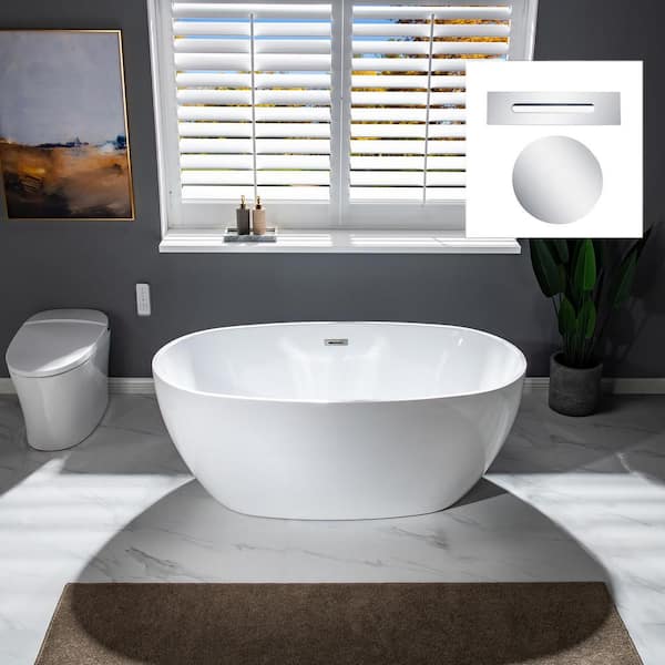 WOODBRIDGE 59 in. L X 31.5 in. W Acrylic FlatBottom Double Ended Soaking Bathtub in White with Chrome Drain and Overflow