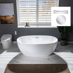 59 in. L X 31.5 in. W Acrylic FlatBottom Double Ended Soaking Bathtub in White with Chrome Drain and Overflow