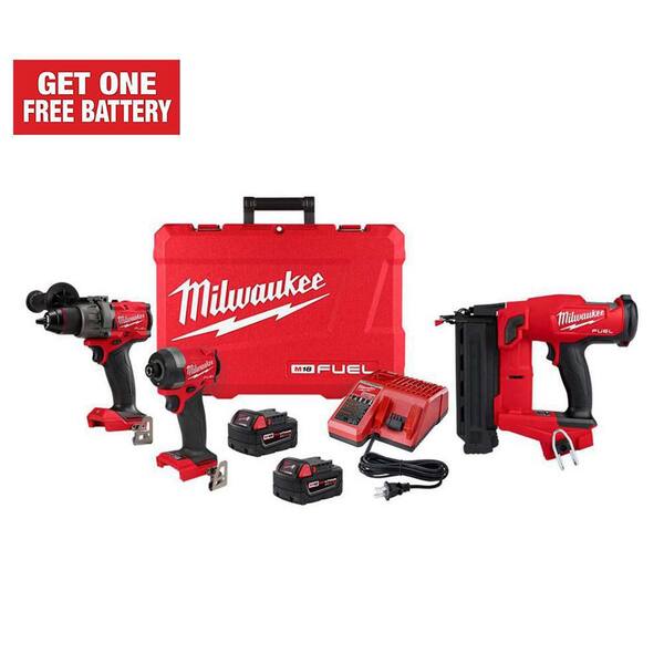 Milwaukee M18 Fuel 18-V Lithium-Ion Brushless Cordless Hammer Drill and Impact Driver Combo Kit (2-Tool) with 18G Brad Nailer