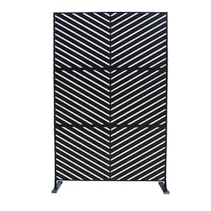 74 in. H x 47 in. W Black Metal Privacy Screen Decorative Outdoor Divider with Stand for Deck Patio Balcony (Chevron)