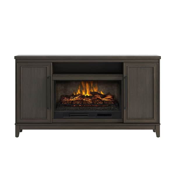SCOTT LIVING BLAINE 65 in. Freestanding Media Console Wooden Electric Fireplace in Dark Brown Birch
