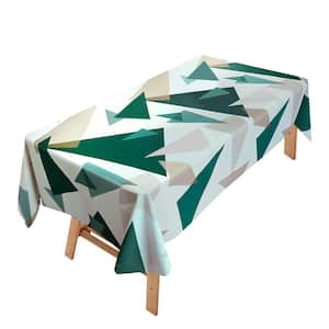 55 in. W x 106 in. L Green and White Geometric Vinyl Tablecloth