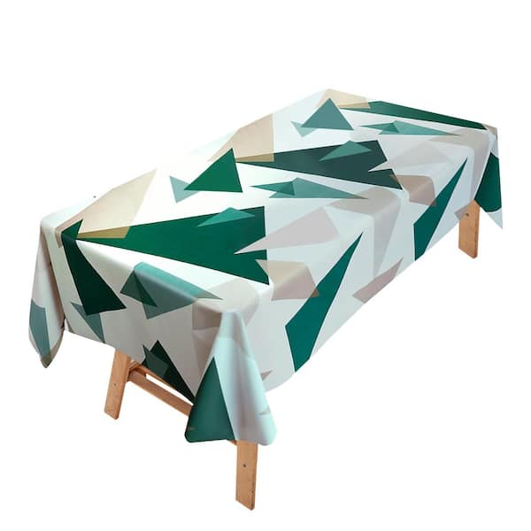 Hillstry 55 in. W x 106 in. L Green and White Geometric Vinyl Tablecloth