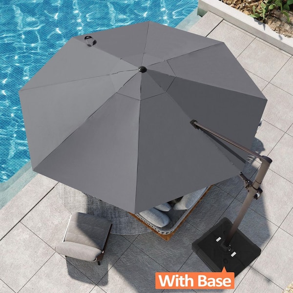 Pellebant 12 ft. Round Aluminum Large Outdoor Cantilever Umbrella Heavy-Duty Offset Patio Umbrella in Dark Gray with 260 lbs. Base