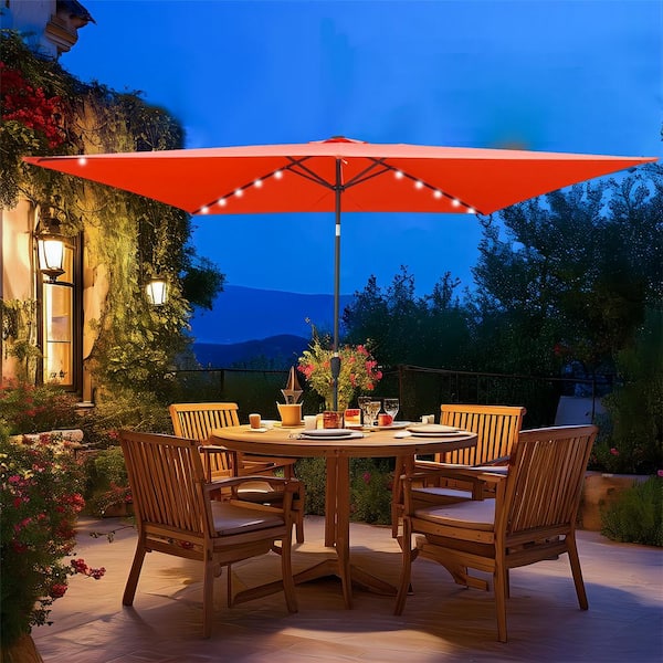 10 ft. x 6.5 ft. Waterproof Steel Market Outdoor Solar Patio Umbrella with Push Button Tilt and Crank in Red