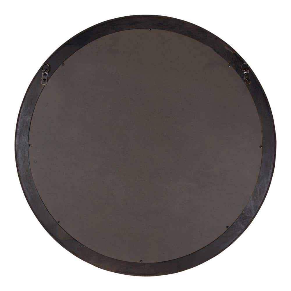 Walnut Round Wood Wall Mirror with Shelf 30"