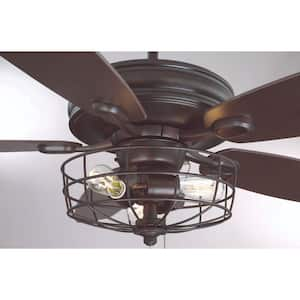 52 in. W x 18.31 in. H 3-Light Oil Rubbed Bronze Indoor Ceiling Fan with Metal Cage, Light Kit and Reversible Blades