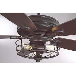 52 in. 3-Light Oil Rubbed Bronze Indoor Ceiling Fan with Metal Cage, Light Kit and Reversible Blades