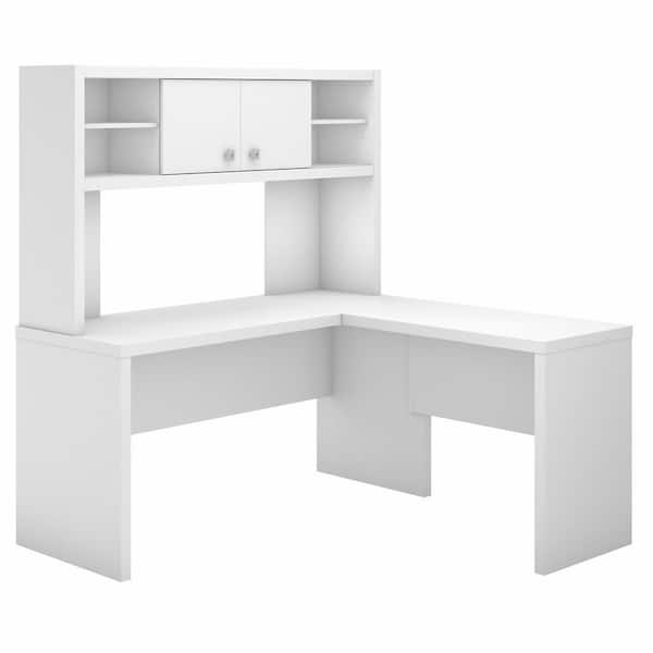 Bush Furniture Echo 60 in. L-Shaped Pure White Desk with Hutch