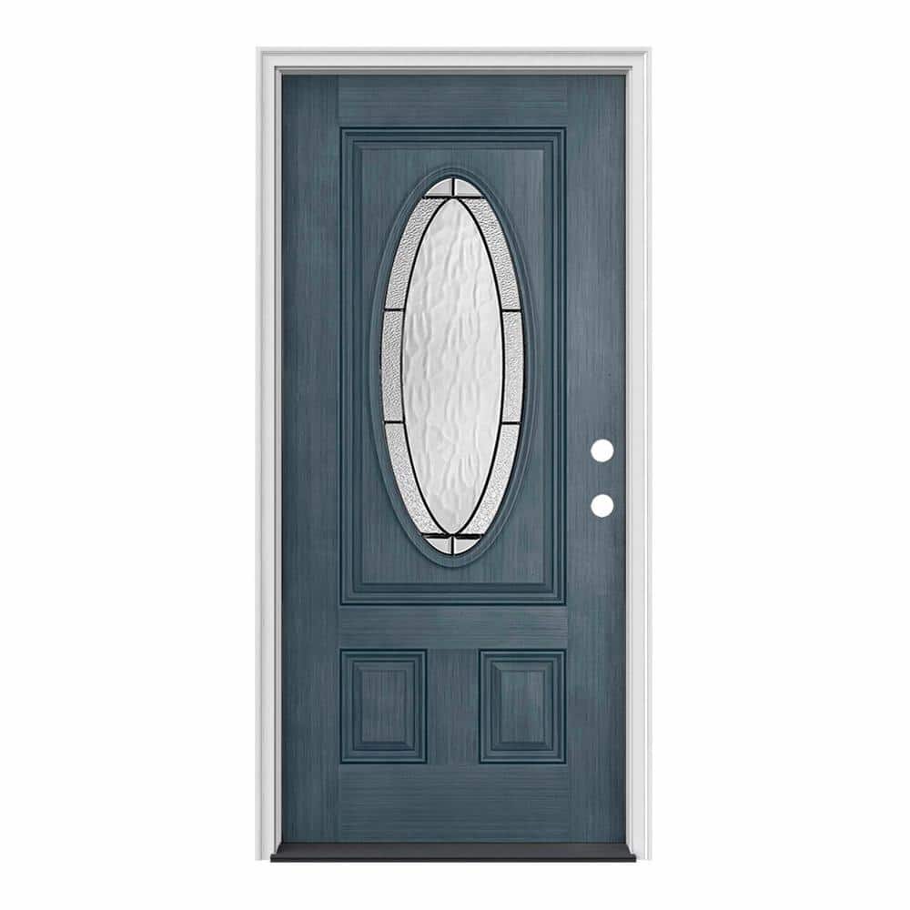 34 in. x 80 in. 3/4 Oval Lite Wendover Denim Stained Fiberglass Prehung Left-Hand Inswing Front Door price history on PriceWatchPro