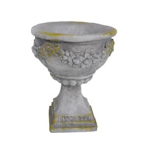 Cassia 10.25 in. x 10.25 in. Grey with Moss Lightweight Concrete Outdoor Garden Urn Planter with Garland Accents