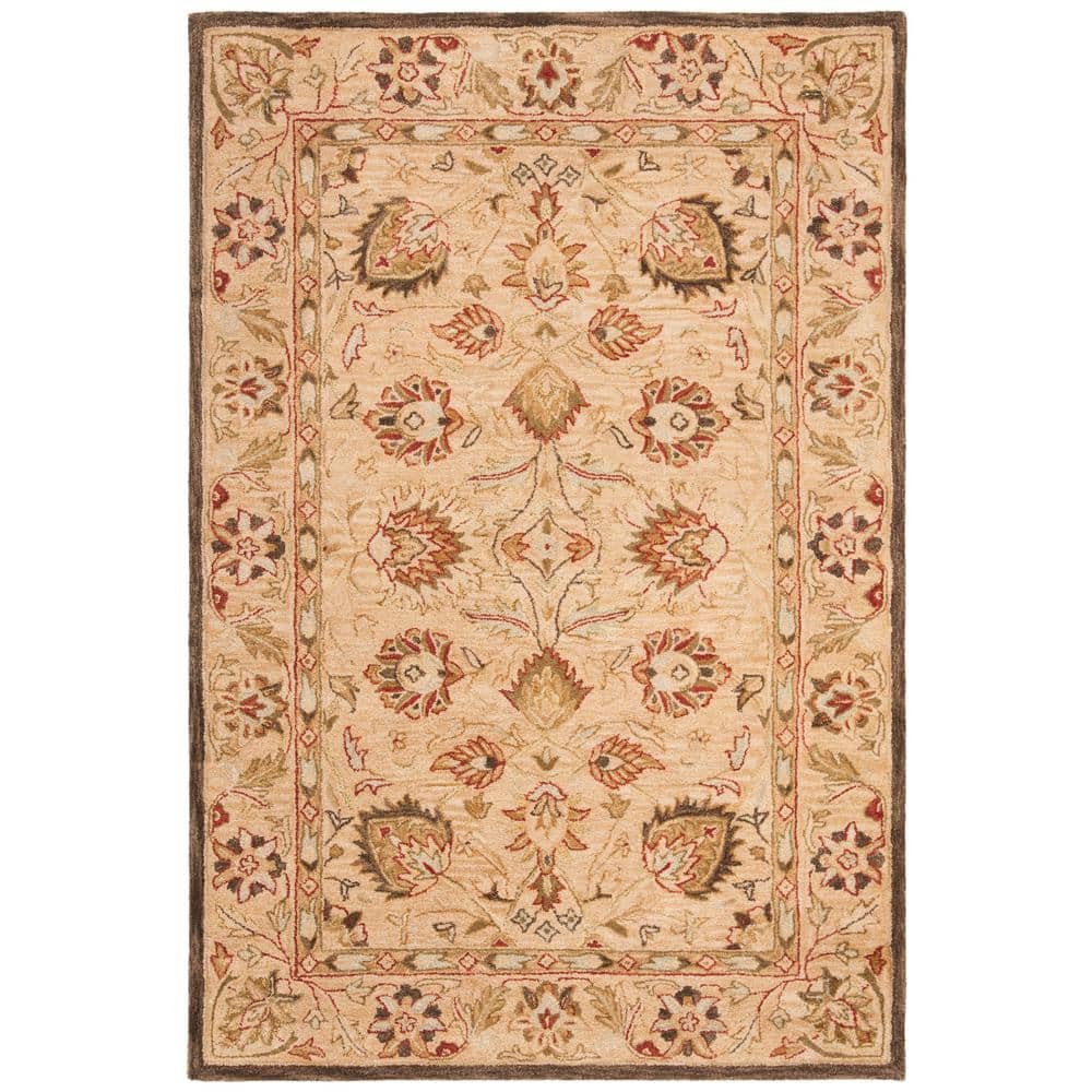 Elegant Beige Floral Hand-Tufted Wool Area Rug, 5' x 8'