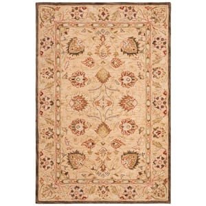 Anatolia Beige 6 ft. x 9 ft. Border Floral Area Rug