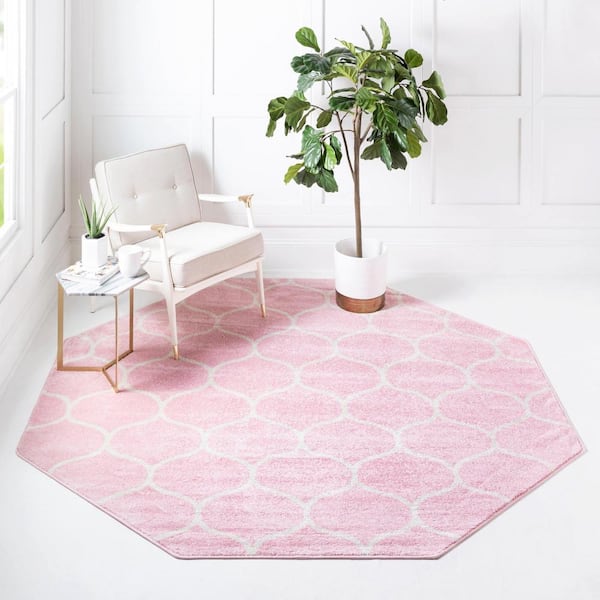 Trellis Frieze Collection Area Rug - Rounded (7 ft. 10 in. Octagon Light Pink/Ivory)