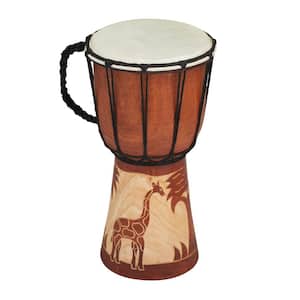 Brown Wood Handmade Djembe Drum Sculpture with Rope Accents