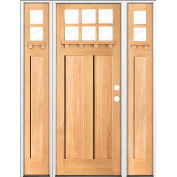 Krosswood Doors 64 in. x 96 in. Craftsman 6-Lite Clear Glass Left-Hand Clear Stain Hemlock Wood Prehung Door w/ DSL and DS