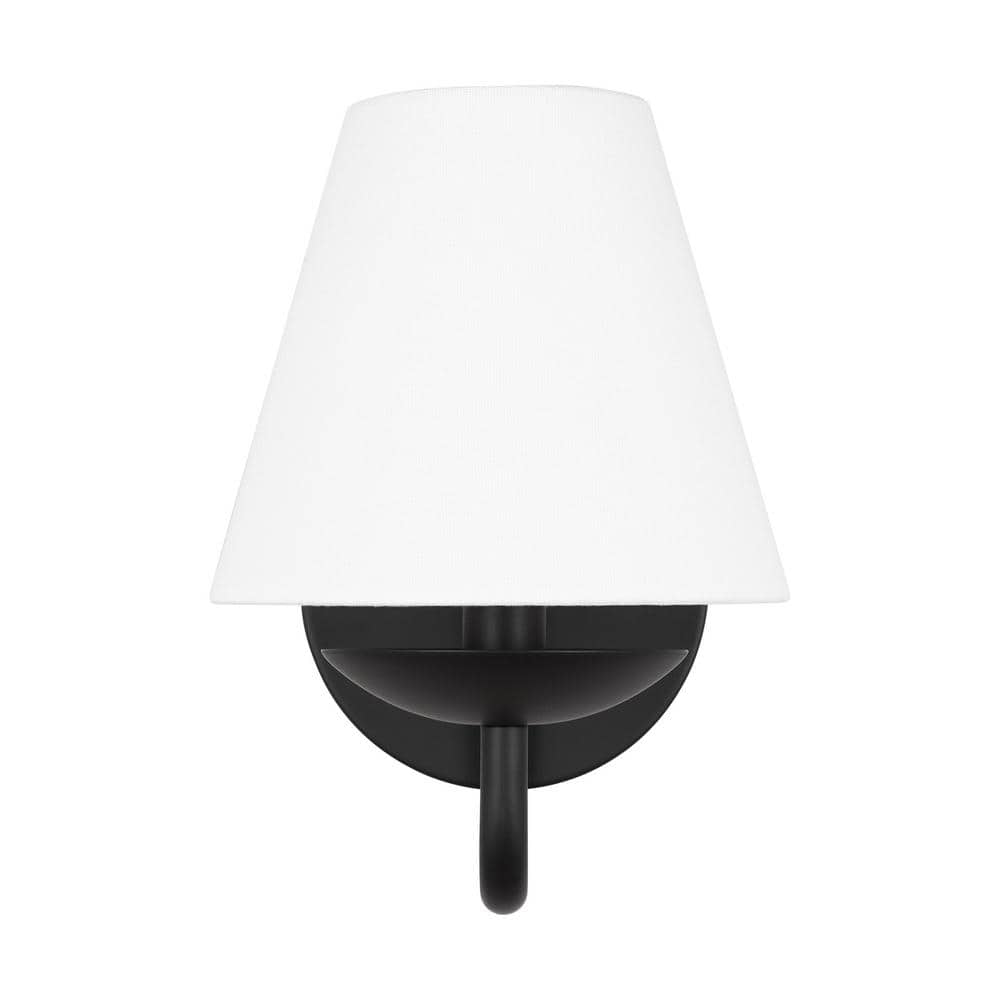 Midnight Black Steel Wall Sconce with White Linen Shade