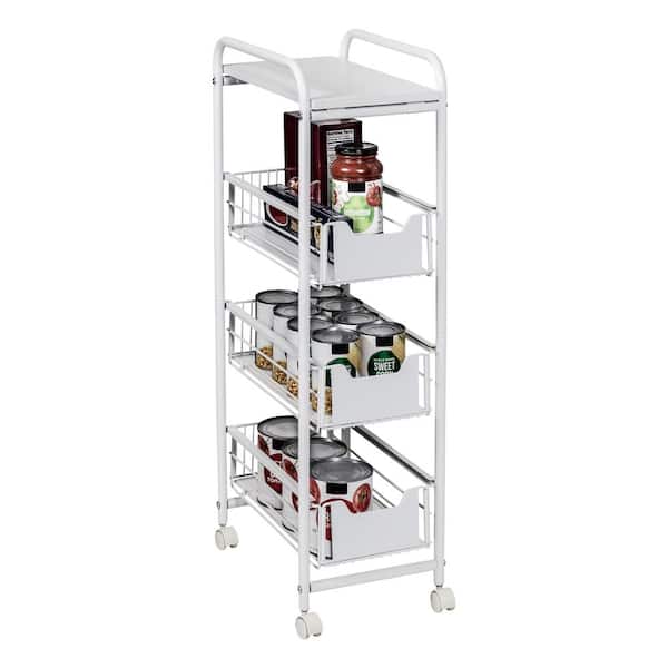 Honey-Can-Do 9.4 in. W x 33.1 in. H White Steel 3-Drawer Rolling Cart