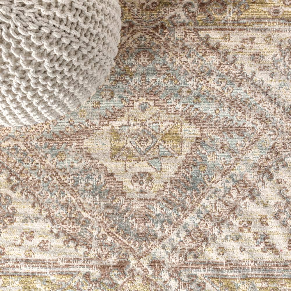 Light Blue and Ivory Medallion Synthetic Area Rug, 5 x 8