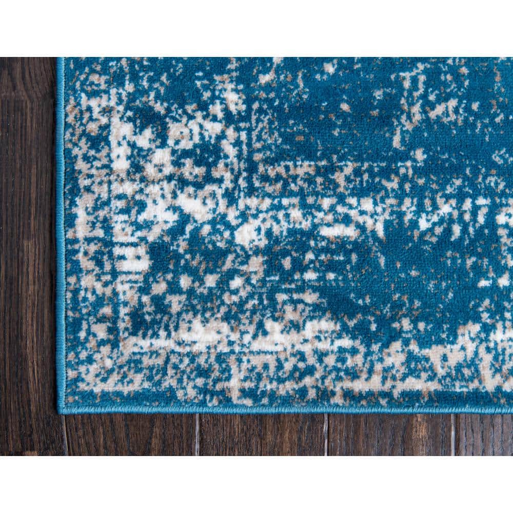 Blue Rectangular Easy Care Stain-Resistant Indoor Area Rug