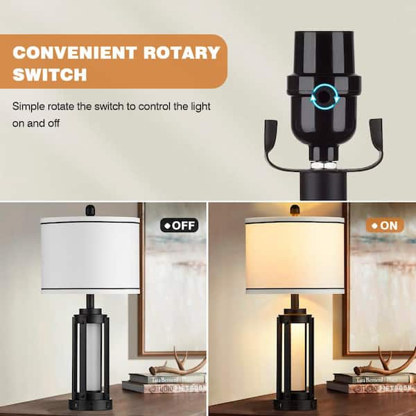 Cinkeda Tatyanna 26 in. Black Metal Table Lamp Set with USB