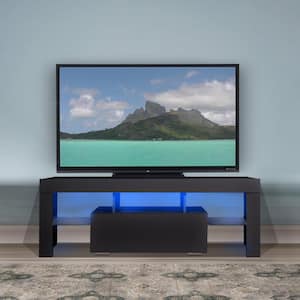 51 in. Black TV Stand Fits TV's up to 55 in. with LED Lights Entertainment Center TV Cabinet with Lage Storage Drawers