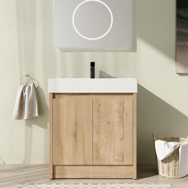 30 in. Freestanding Single Oak Bath Vanity with White Resin Top Unassembled
