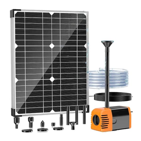 20W Solar Water Pump Kit with 320GPH Flow Rate 7 Sprayers 16.4 ft. Cable, 6.6 ft. Tubing for Pond, Fish Tank, Garden Use