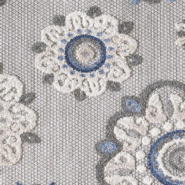 Ava Gray 8 ft. Round Bohemian Floral Indoor/Outdoor Area Rug