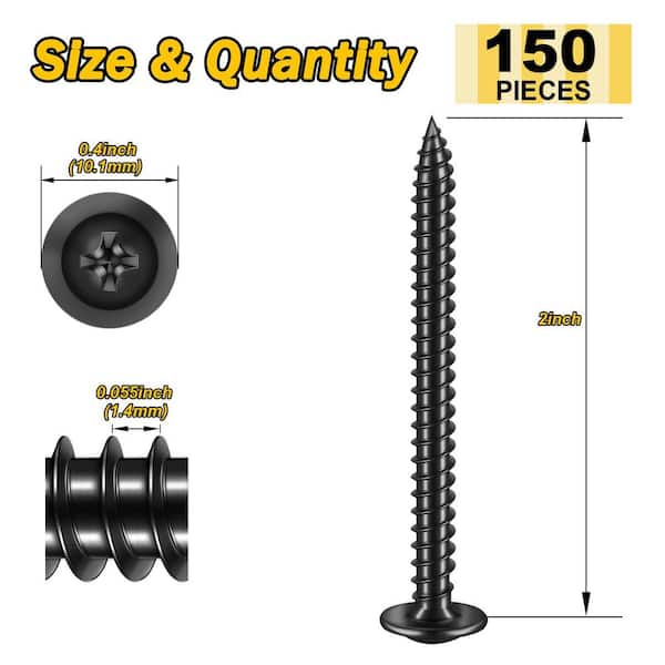 #8 x 2 in. Black Oxide Zinc Phillips Truss Head Self-Tapping Wood Screws (150-Pack)