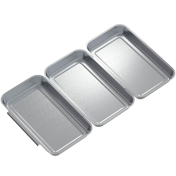 Silver Stainless Steel Breading Tray Set with Interlocking Stackable Design, Oven and Dishwasher Safe, 3 Piece