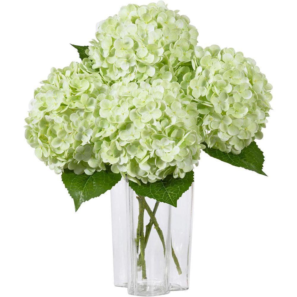 3-Piece 20 in. Light Green Hydrangea Artificial Flowers Latex Real