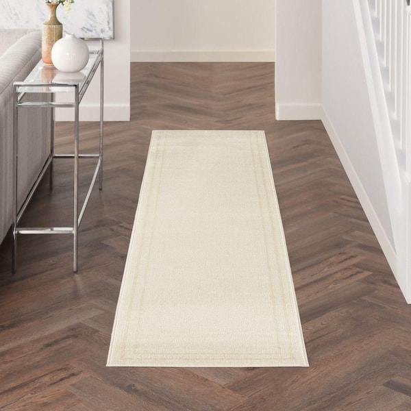 Essentials Ivory Gold 2 ft. x 10 ft. Solid Contemporary Runner Area Rug