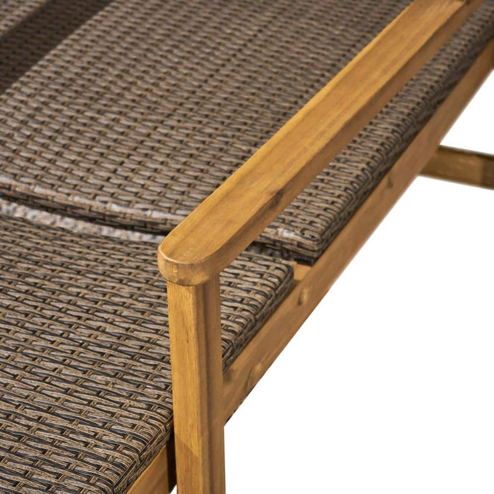 Rustic Acacia Wood & Wicker Chaise Lounge Set, Natural & Mocha